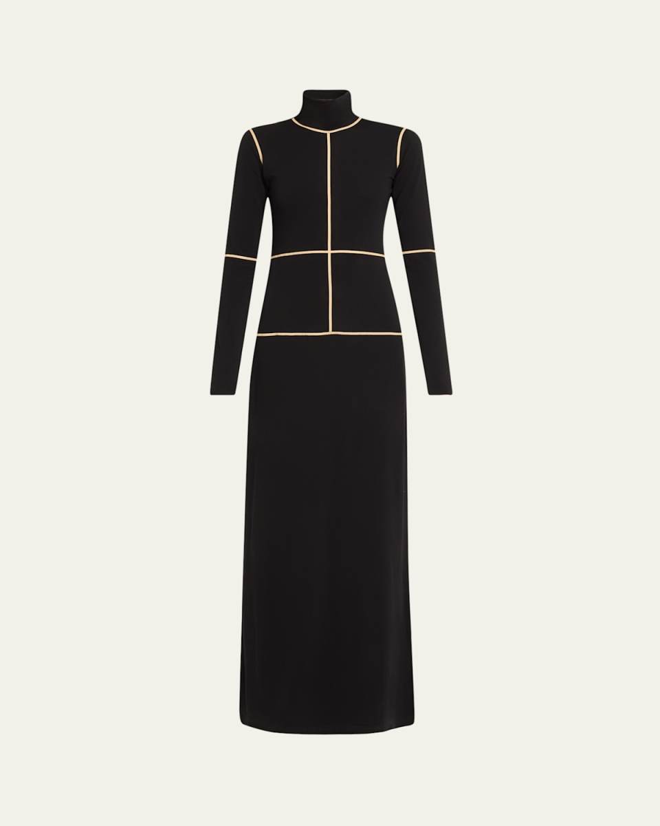 Contrast Seam Turtleneck Maxi Dress